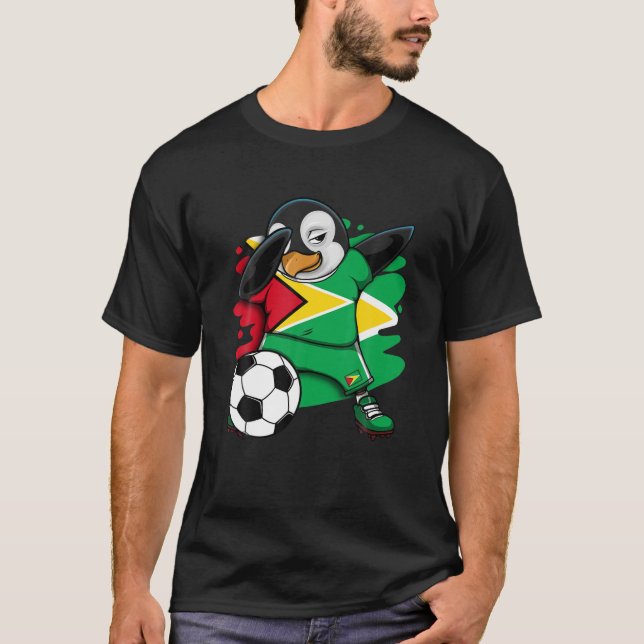 Dabbing Penguin Guyana Soccer Fans Jersey Flag Foo T-Shirt (Front)