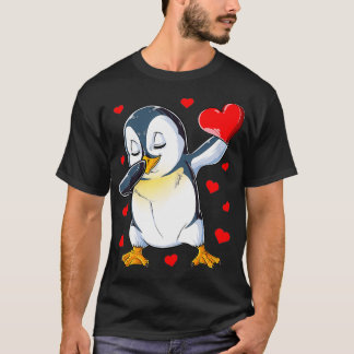 Dabbing Penguin Heart Valentines Day Boys Girls T-Shirt