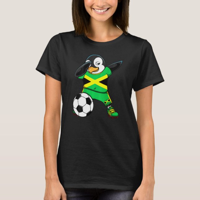 Dabbing Penguin Jamaica Soccer Fans Jersey Footbal T-Shirt (Front)