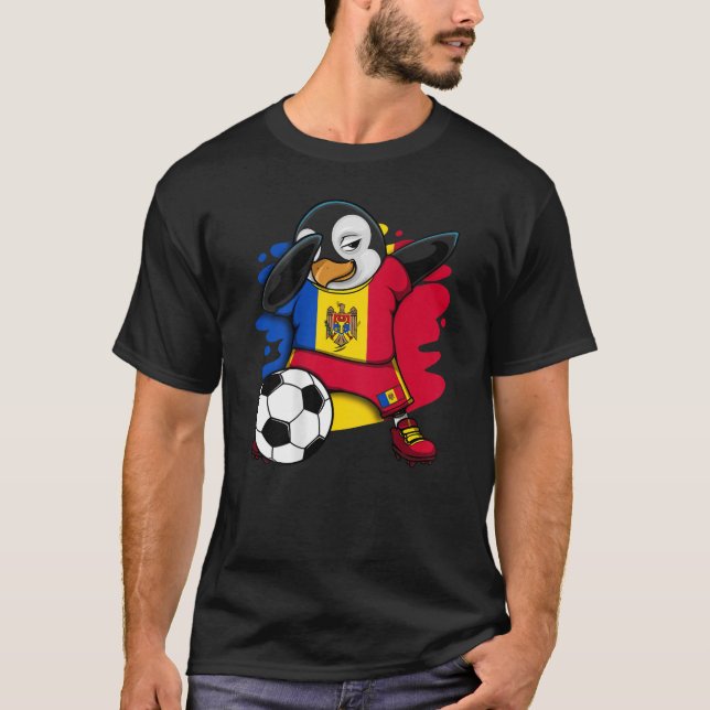 Dabbing Penguin Moldova Soccer Fans Jersey Footbal T-Shirt (Front)