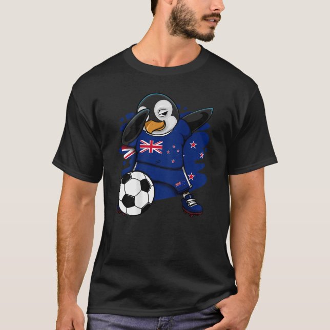 Dabbing Penguin New Zealand Soccer Fan Jersey Foot T-Shirt (Front)