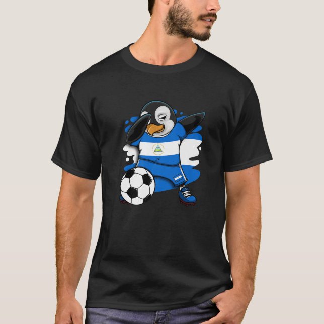 Dabbing Penguin Nicaragua Soccer Fans Jersey Footb T-Shirt (Front)