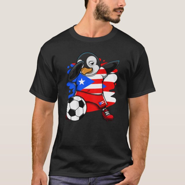 Dabbing Penguin Puerto Rico Soccer Fan Jersey Foot T-Shirt (Front)