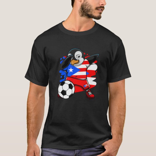 Dabbing Penguin Puerto Rico Soccer Fan Jersey Foot T-Shirt (Front)