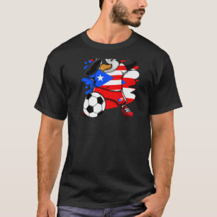 Dabbing Penguin Puerto Rico Soccer Fan Jersey Foot T-Shirt