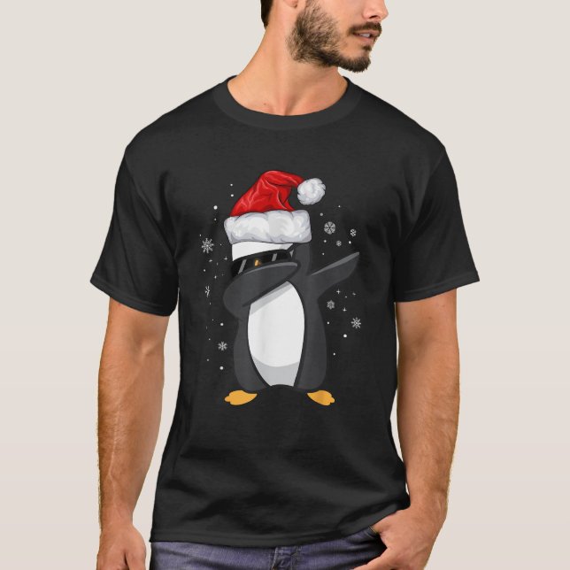 Dabbing Penguin Santa Hat Xmas Pajama Funny Christ T-Shirt (Front)