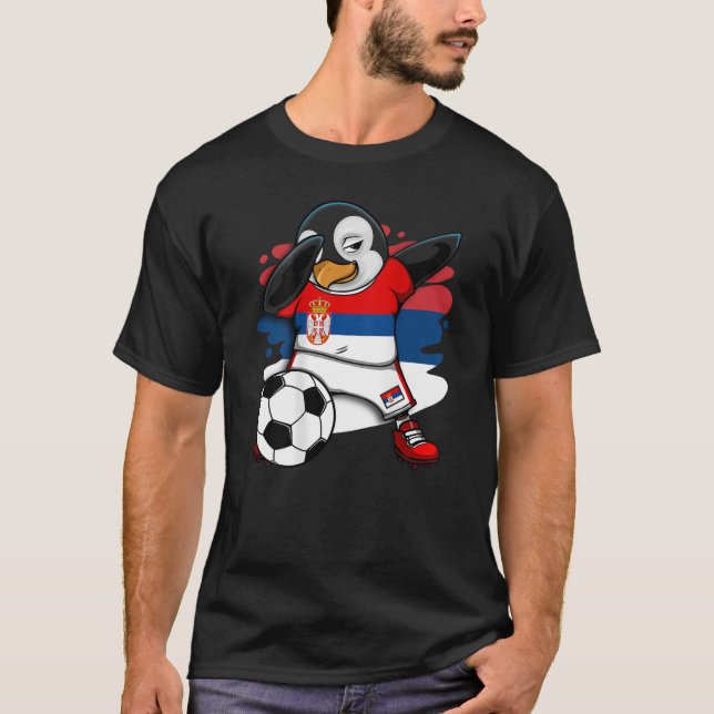 Dabbing Penguin Serbia Soccer Fans Jersey Football T-Shirt (Front)