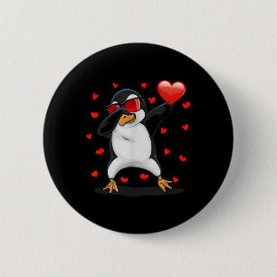 Dabbing Penguin Sungles Valentines Day Heart Girls 6 Cm Round Badge
