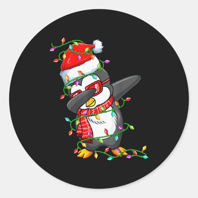 Dabbing Penguin Wearing Santa Hat - Penguin Lover  Classic Round Sticker (Front)