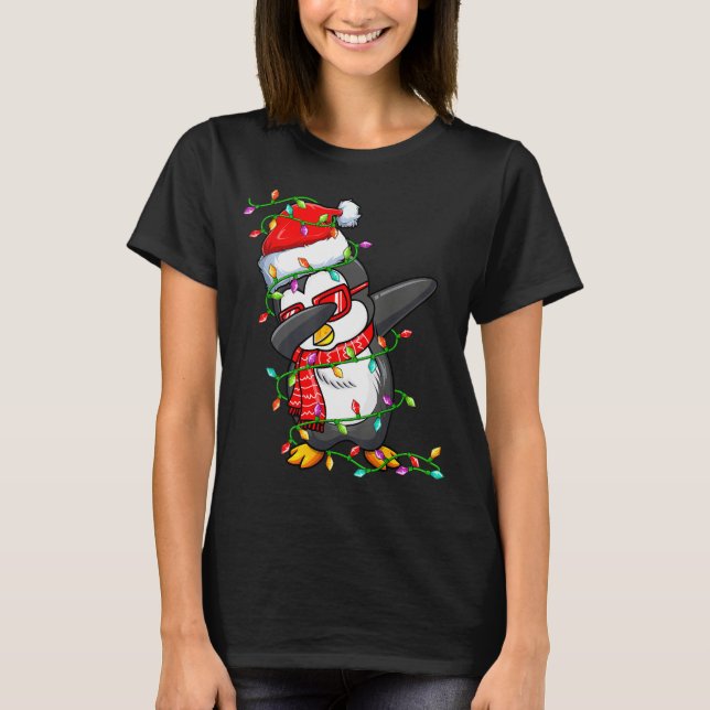 Dabbing Penguin Wearing Santa Hat - Penguin Lover  T-Shirt (Front)