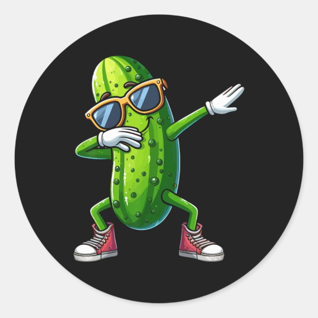 Dabbing Pickle Dancing Cucumber Lover Funny Pickle Classic Round Sticker (Front)