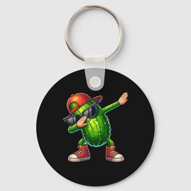 Dabbing Pickle Dancing Cucumber Lover Funny Pickle Key Ring (Front)