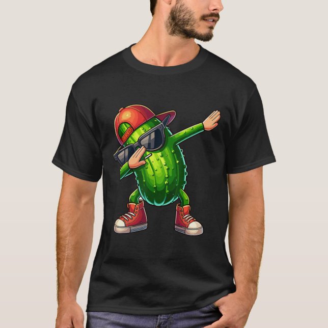Dabbing Pickle Dancing Cucumber Lover Funny Pickle T-Shirt (Front)