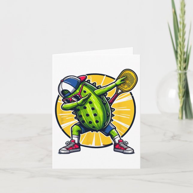 Dabbing Pickle Dancing Cucumber Playing Pickleball Card (Front)