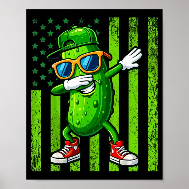Dabbing pickle retro american flag funny cucumber poster (Front)