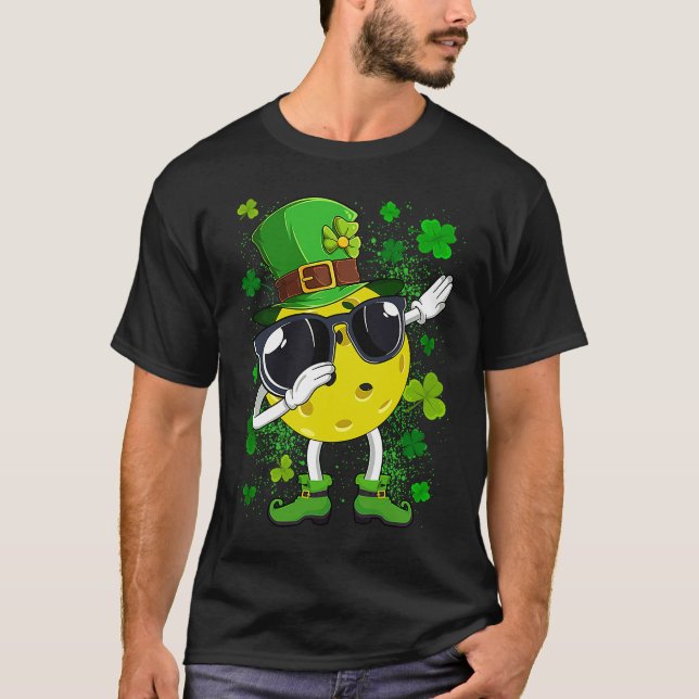 Dabbing Pickleball Ball Leprechaun St Patrick's Da T-Shirt (Front)