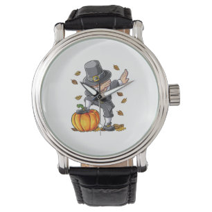 Dabbing Pilgrim Boy Pumpkin Thanksgiving Day Men F Watch