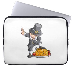 Dabbing Pilgrim Boy Turkey Thanksgiving Day Men Fu Laptop Sleeve