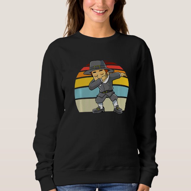 Dabbing Pilgrim Thanksgiving Retro Boys Kids Toddl Sweatshirt (Front)