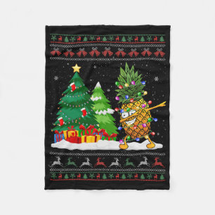 Dabbing Pineapple Lovers Santa Hat Ugly Christmas Fleece Blanket
