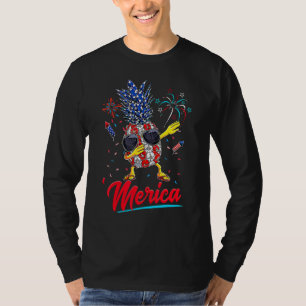 Dabbing Pineapple Merica American Flag Patriotic 4 T-Shirt