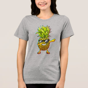 Dabbing Pineapple Sunglasses Glitch Summer Art Tri-Blend Shirt