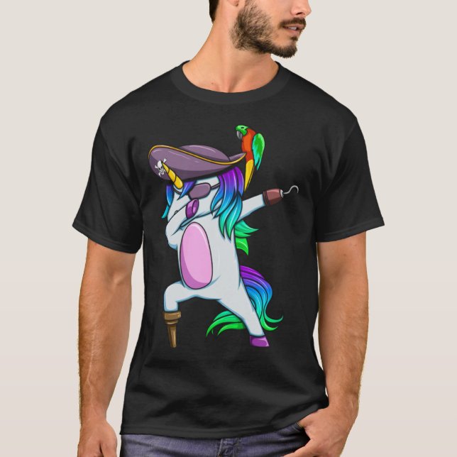 Dabbing Pirate Magical Rainbow Unicorn  Halloween T-Shirt (Front)