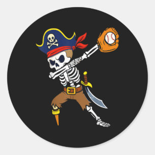 Dabbing Pirate Skeleton Baseball Funny Halloween Classic Round Sticker