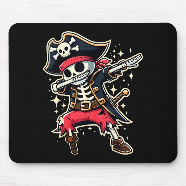 Dabbing Pirate Skeleton Funny Halloween Mouse Pad (Front)