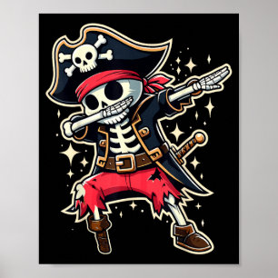 Dabbing Pirate Skeleton Funny Halloween Poster