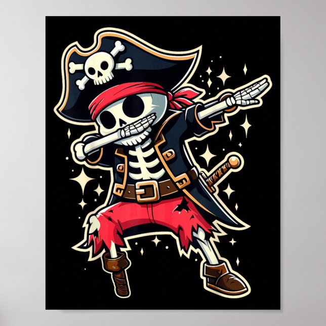 Dabbing Pirate Skeleton Funny Halloween Poster (Front)