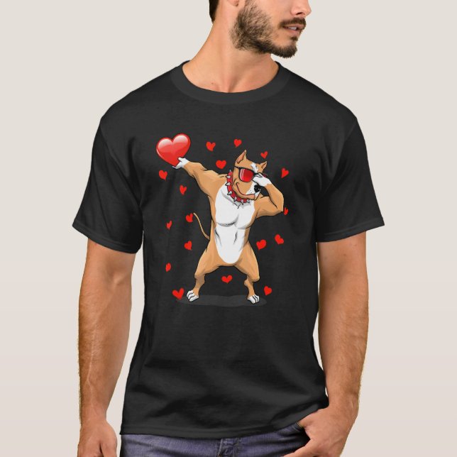 Dabbing Pit Bull Sunglasses Heart Valentines Day D T-Shirt (Front)