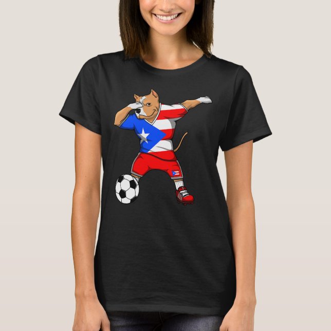 Dabbing Pitbull Dog Puerto Rico Soccer T-Shirt (Front)