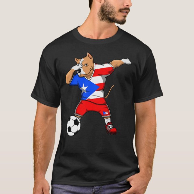 Dabbing Pitbull Dog Puerto Rico Soccer T-Shirt (Front)