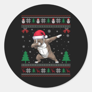 Dabbing Pitbull Dog Santa Hat Boys Girls Kids Chri Classic Round Sticker