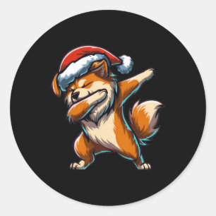 Dabbing Pomeranian Santa Hat Christmas Dab Dance G Classic Round Sticker