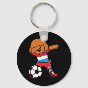 Dabbing Poodle Dog Luxembourg Soccer Fans Jersey F Key Ring