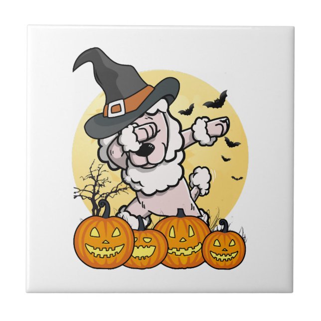 Dabbing Poodle Halloween Ceramic Tile (Front)