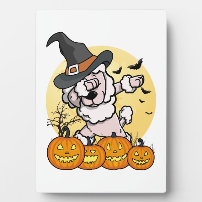 Dabbing Poodle Halloween Plaque (Front)