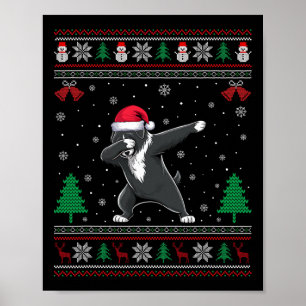Dabbing Portuguese Water Dog Santa Hat Boys Girls Poster