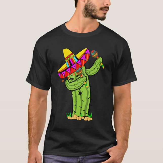 Dabbing Prickly Cactus with mexican sombrero hat T-Shirt (Front)