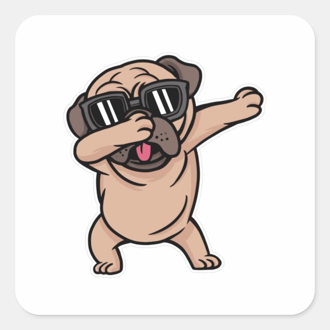 Dabbing Pug Dog Square Sticker (Front)