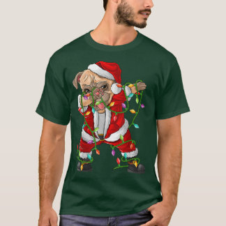 Dabbing Pug Dog Xmas Lights Funny Pug Santa Christ T-Shirt