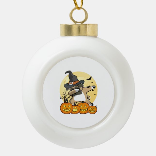 Dabbing Pug Halloween Ceramic Ball Christmas Ornament (Front)