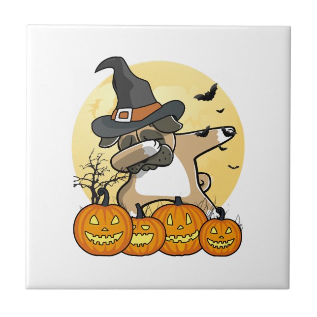 Dabbing Pug Halloween Ceramic Tile (Front)