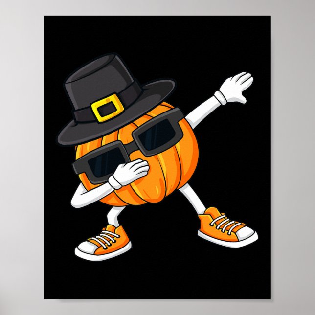 Dabbing Pumpkin Pilgrim Thanksgiving Day Boys Girl Poster (Front)