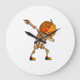 Dabbing Pumpkin - Scary Skeleton Costume - Funny H Large Clock