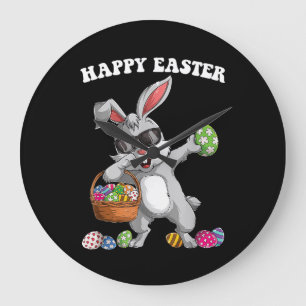 Dabbing Rabbit Easter Day Eggs Dab Boys Girls Kid Large Clock