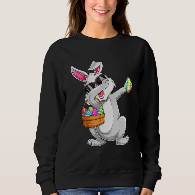 Dabbing Rabbit Easter Day Eggs Hunting Basket Dab  Sweatshirt (Front)