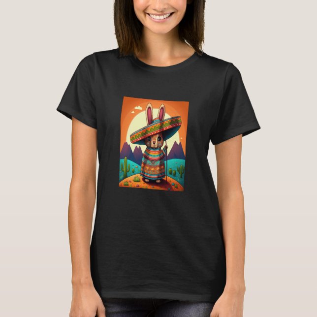 Dabbing Rabbit In Mexican Costume Year of The Rabb T-Shirt (Front)